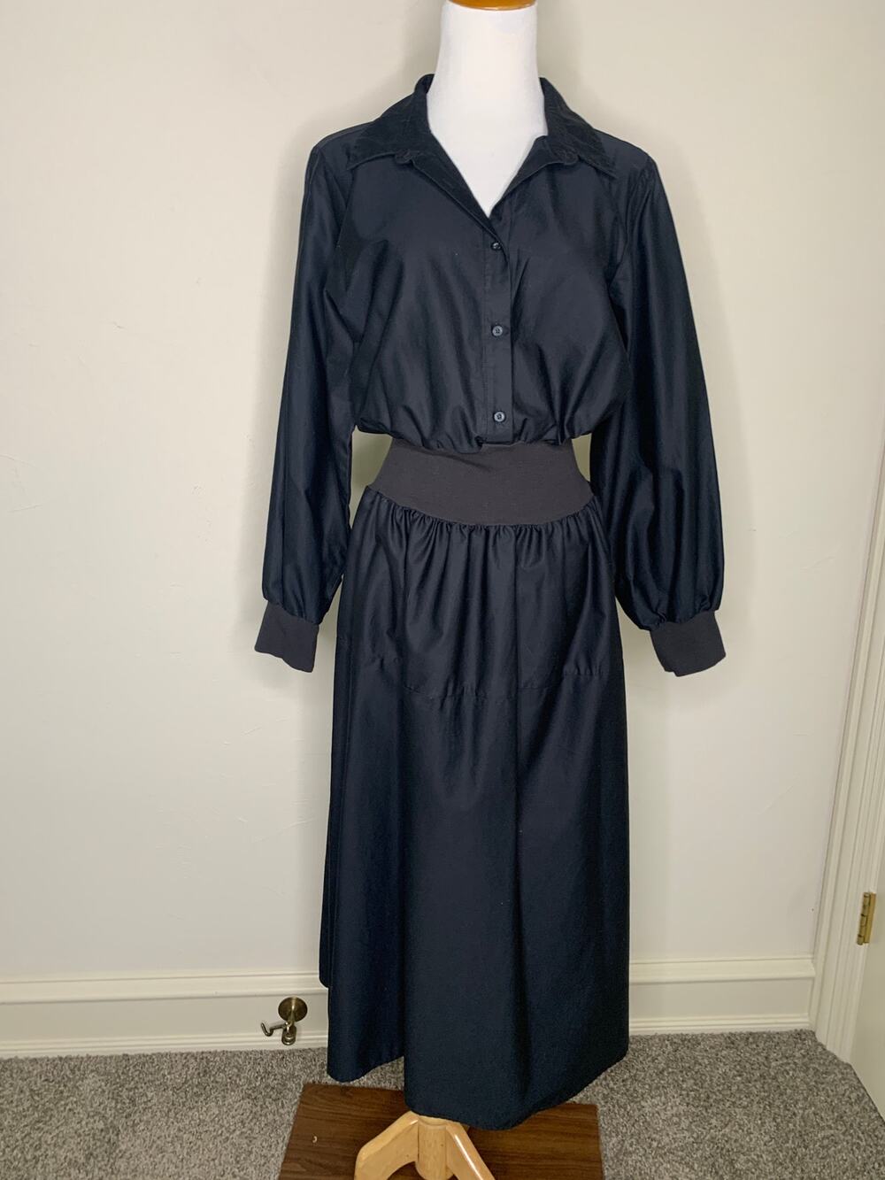 Calvin Klein Black Sz Large Shirt Dress Tiered Midi Length Cotton